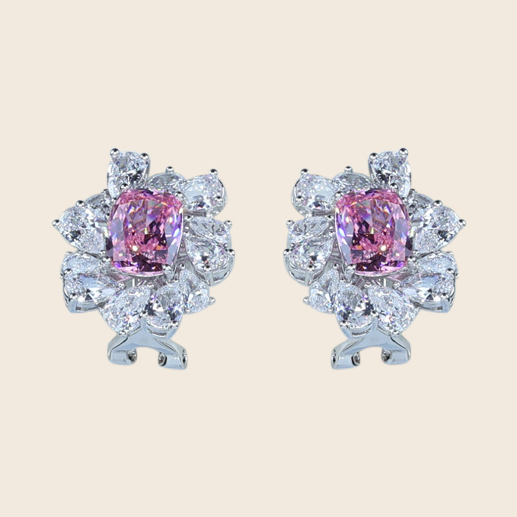 Aanura Red Gemstone Floral Halo Stud Earrings