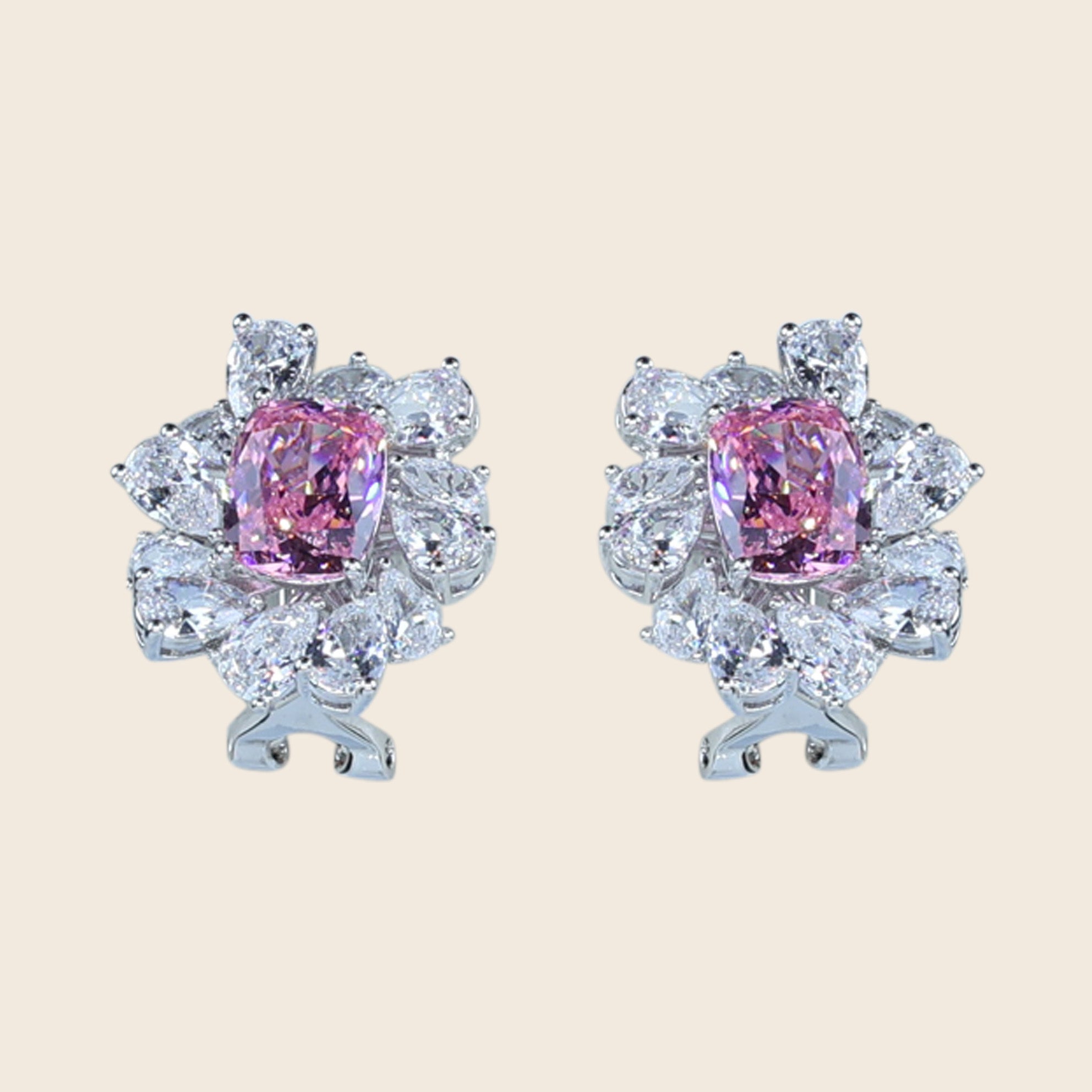 Aanura Red Gemstone Floral Halo Stud Earrings