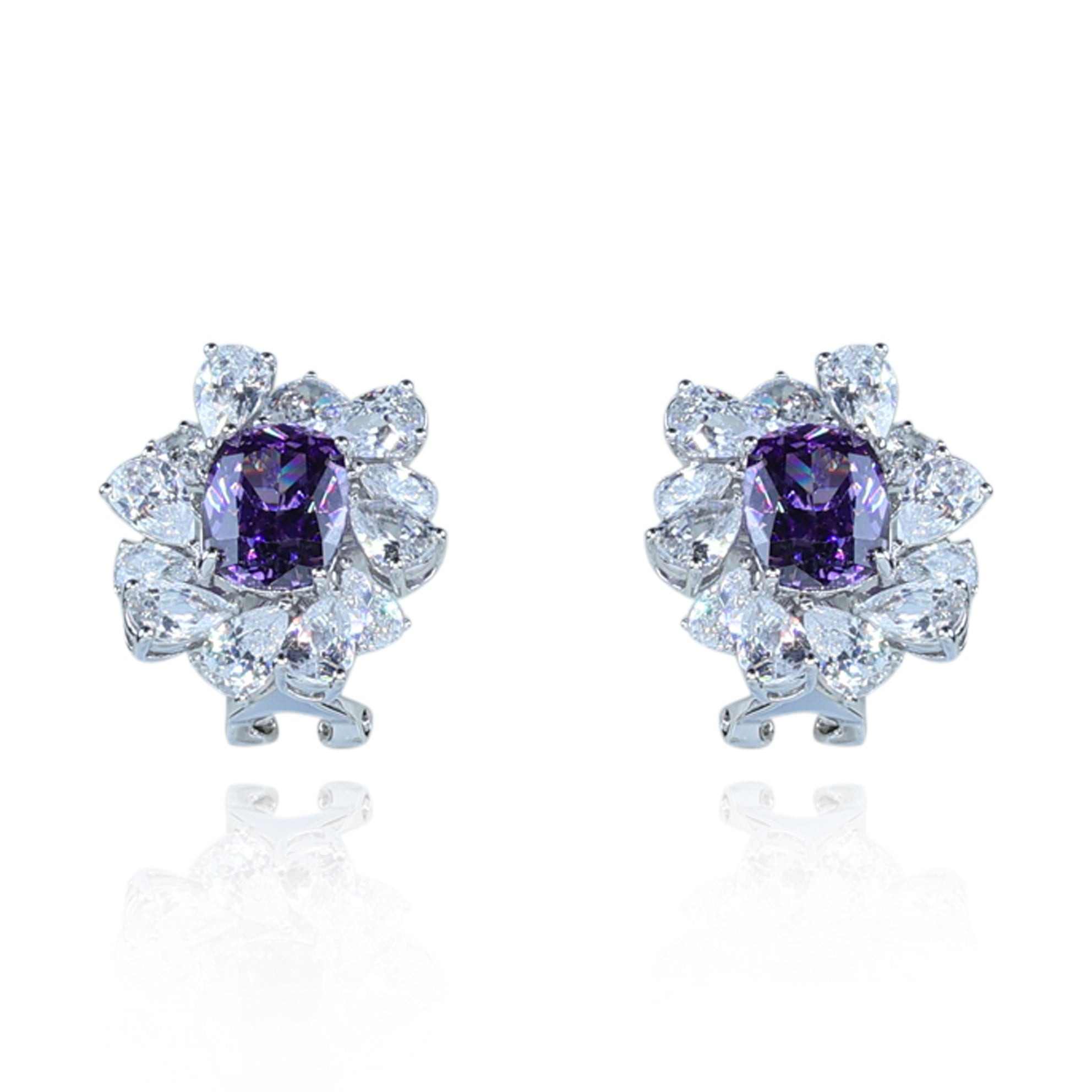 Aanura Red Gemstone Floral Halo Stud Earrings