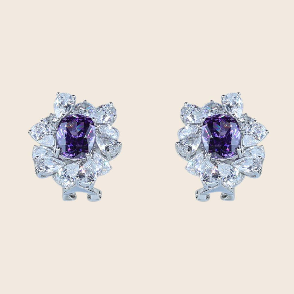 Aanura Red Gemstone Floral Halo Stud Earrings