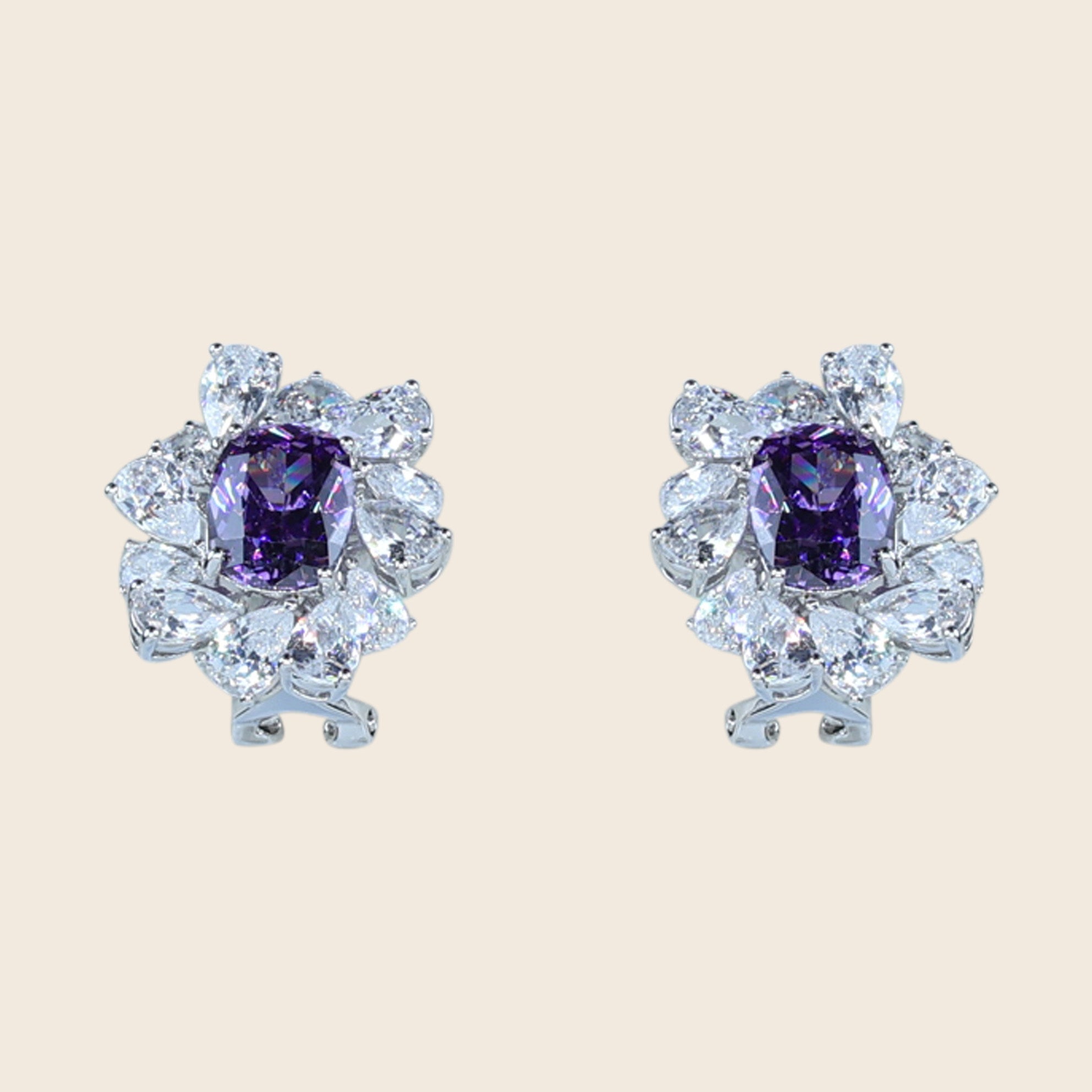 Aanura Red Gemstone Floral Halo Stud Earrings