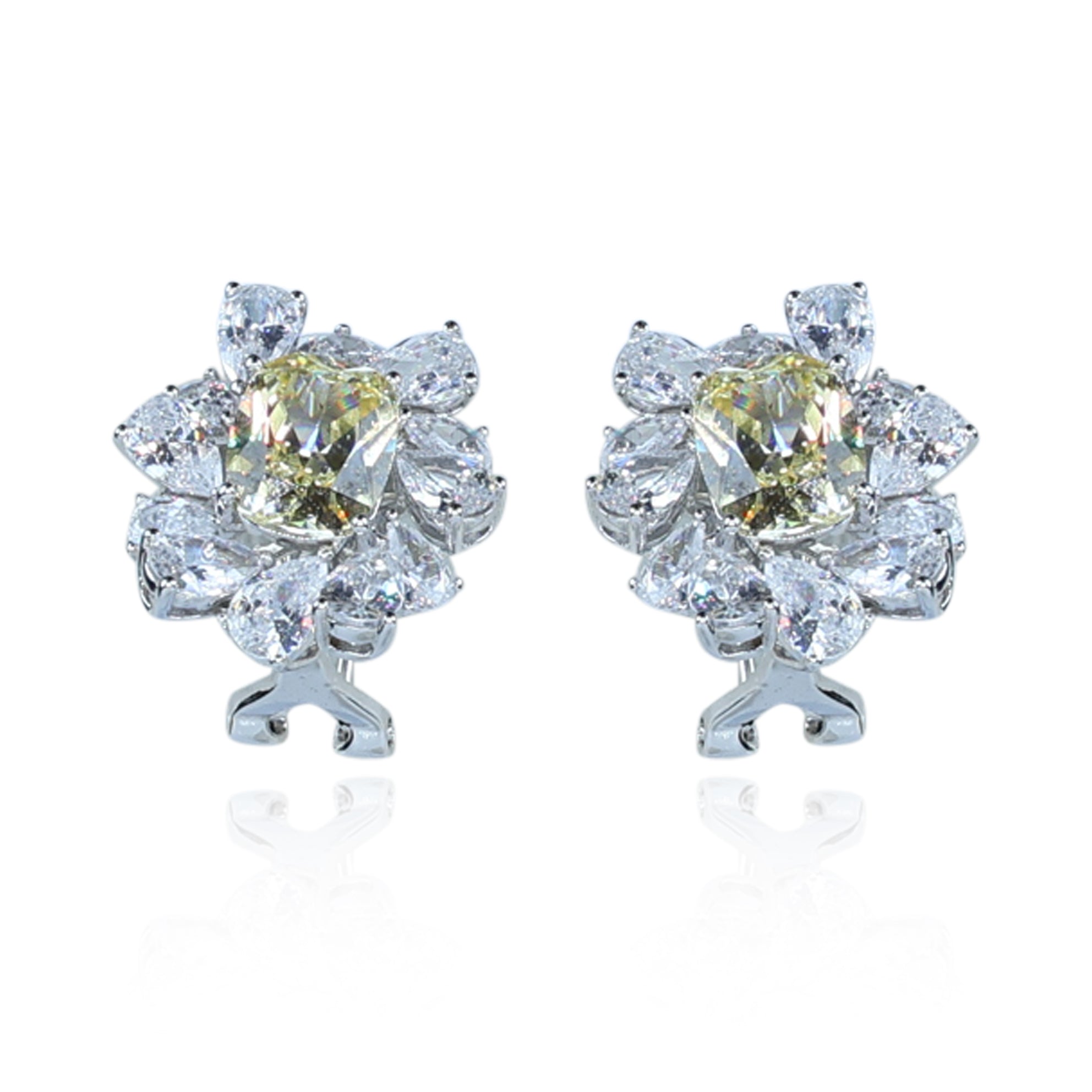 Aanura Red Gemstone Floral Halo Stud Earrings