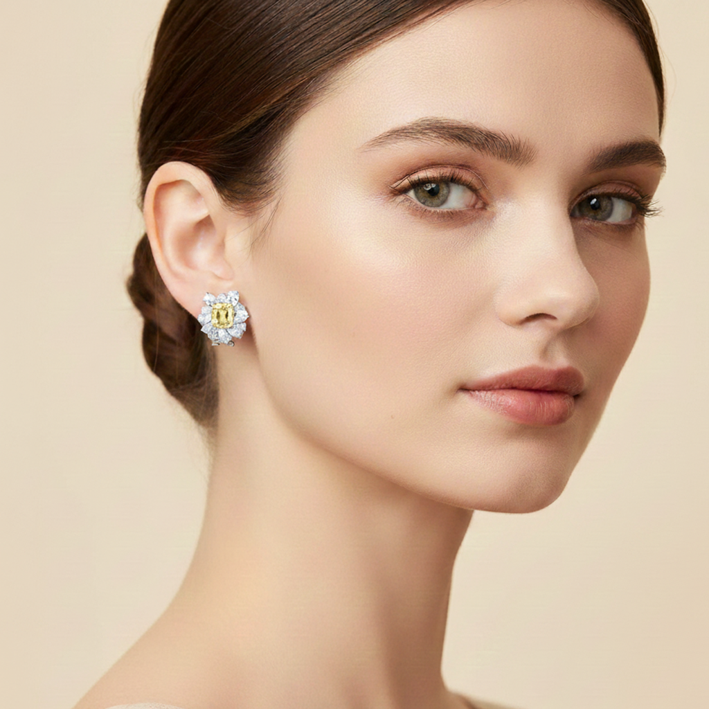 Aanura Red Gemstone Floral Halo Stud Earrings