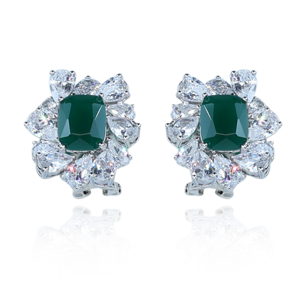 Aanura Red Gemstone Floral Halo Stud Earrings