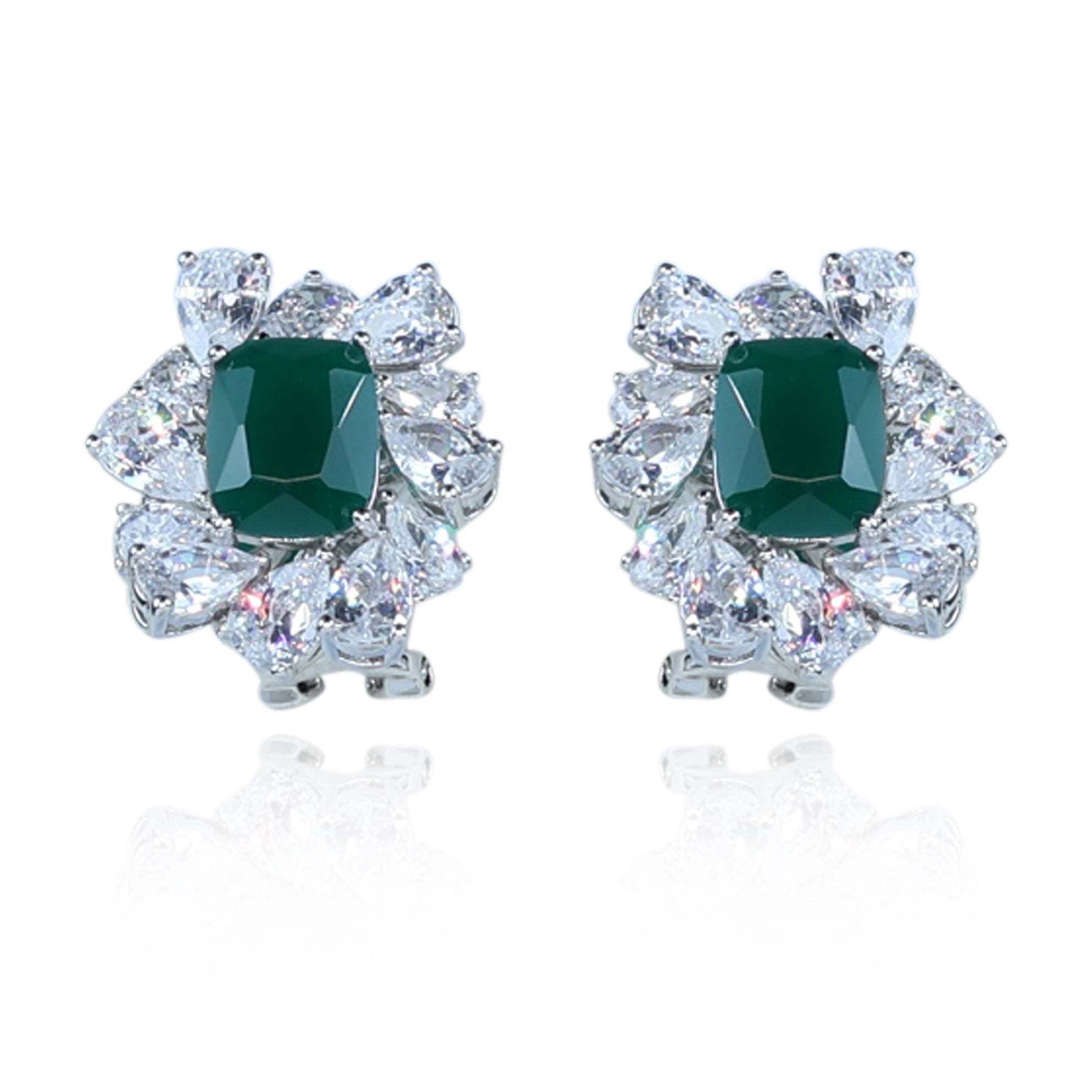 Aanura Red Gemstone Floral Halo Stud Earrings