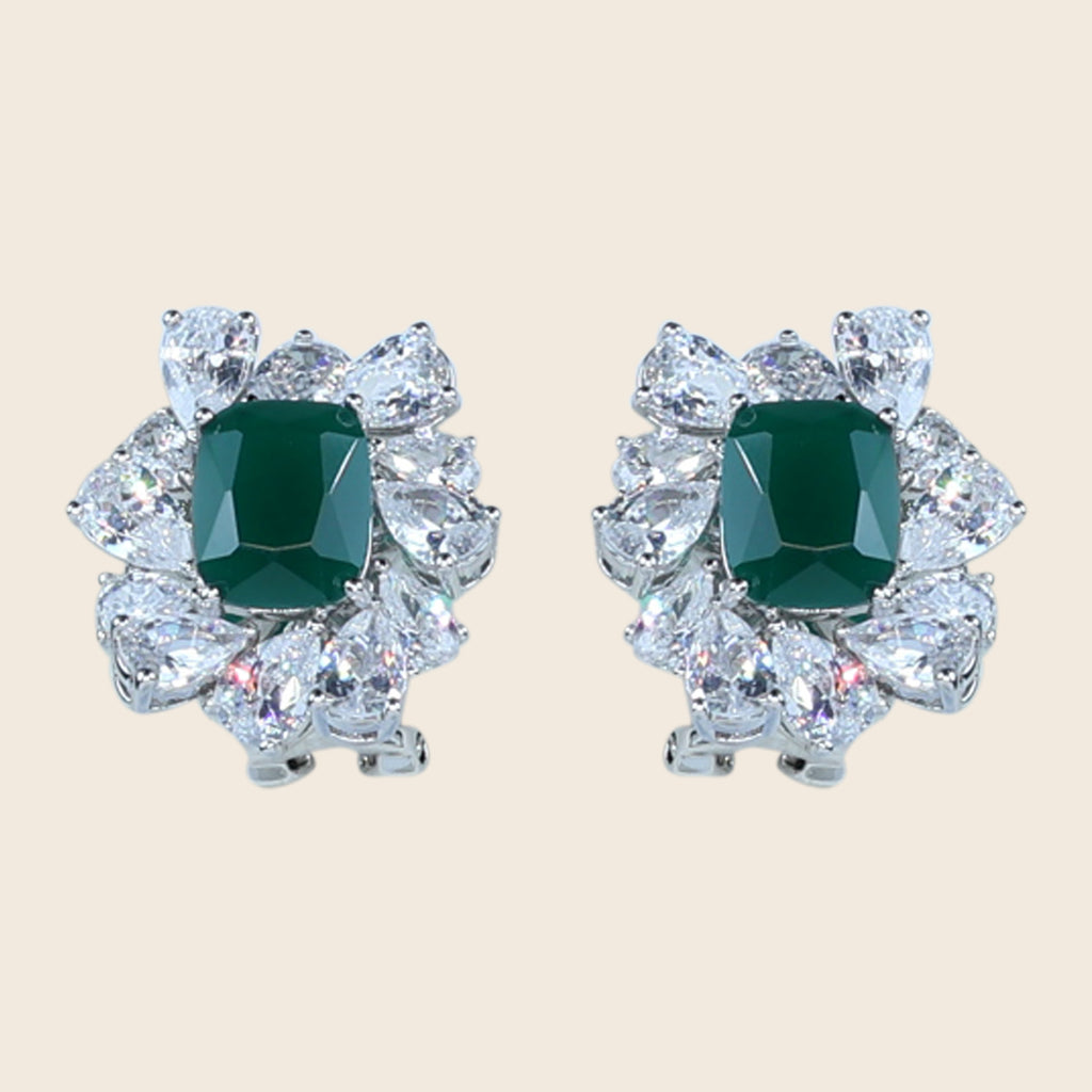 Aanura Red Gemstone Floral Halo Stud Earrings