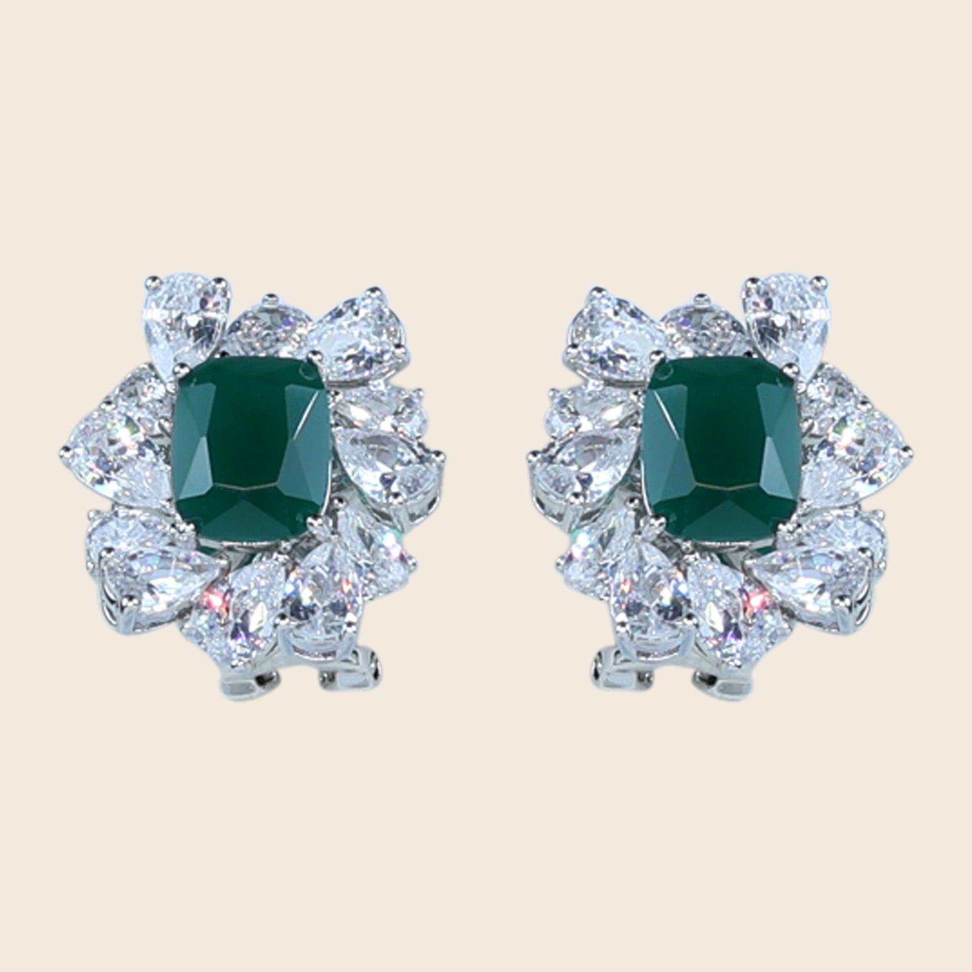 Aanura Red Gemstone Floral Halo Stud Earrings