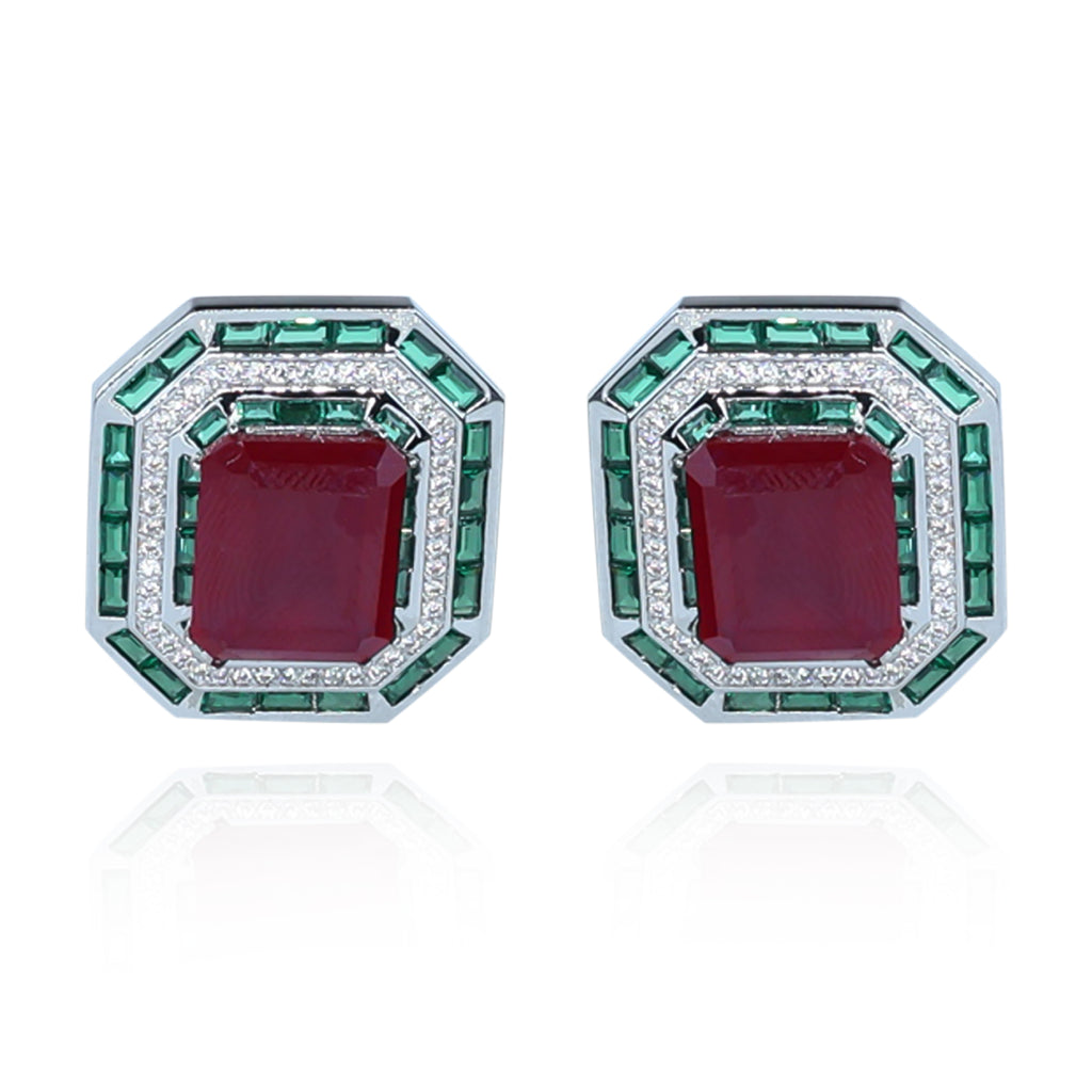 Aanura Ruby & Emerald Octagon Stud Earrings