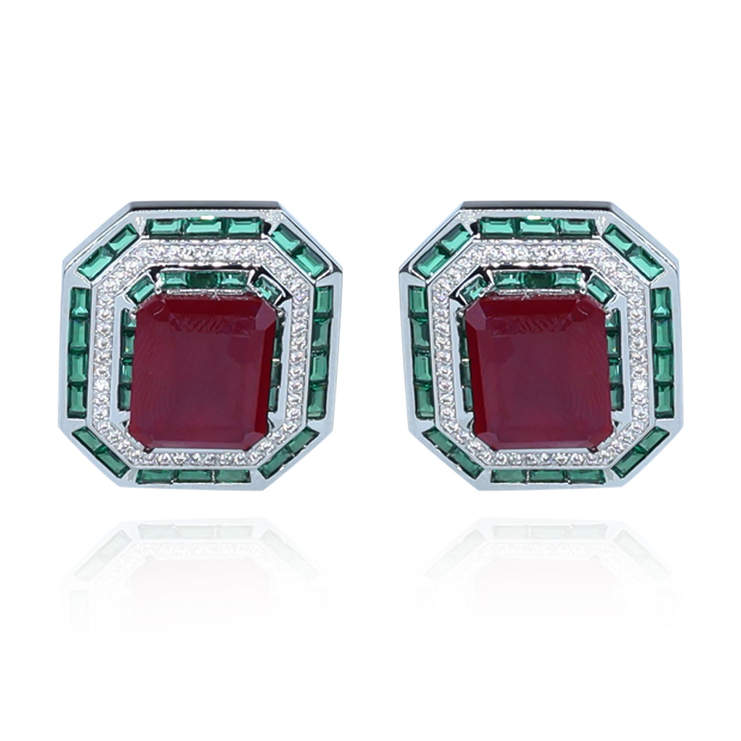 Aanura Ruby & Emerald Octagon Stud Earrings