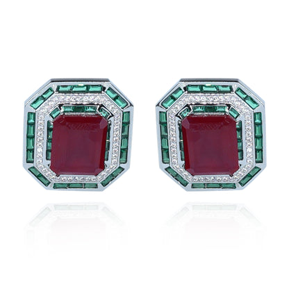 Aanura Ruby & Emerald Octagon Stud Earrings