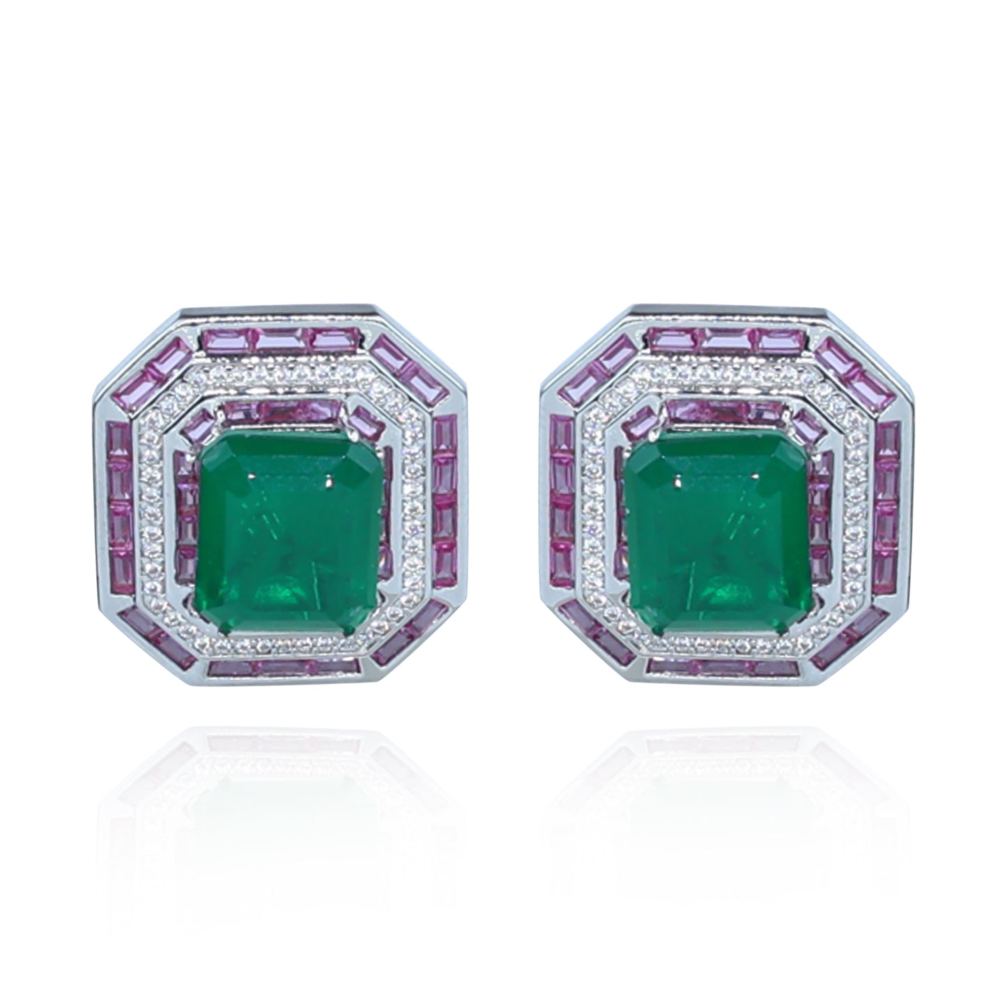 Aanura Ruby & Emerald Octagon Stud Earrings