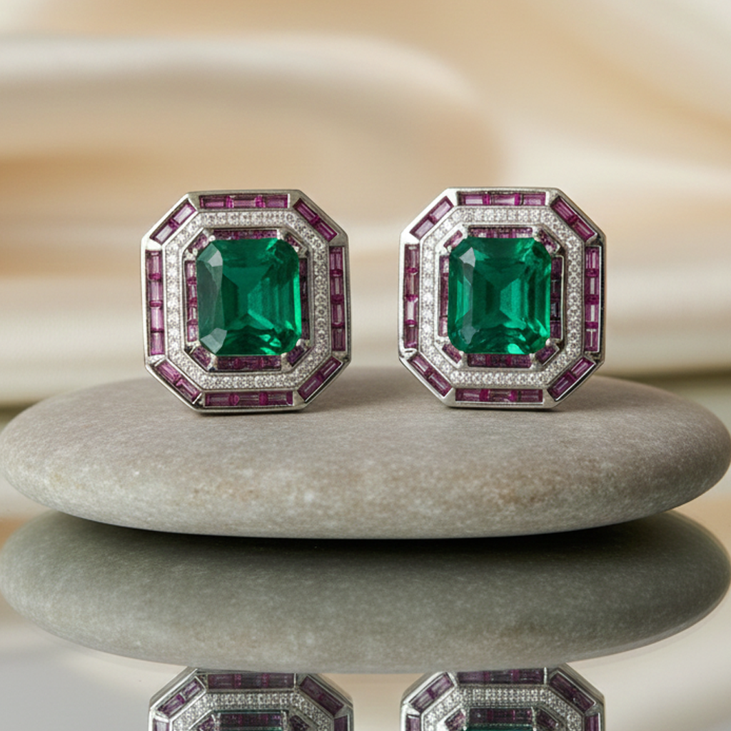 Aanura Ruby & Emerald Octagon Stud Earrings