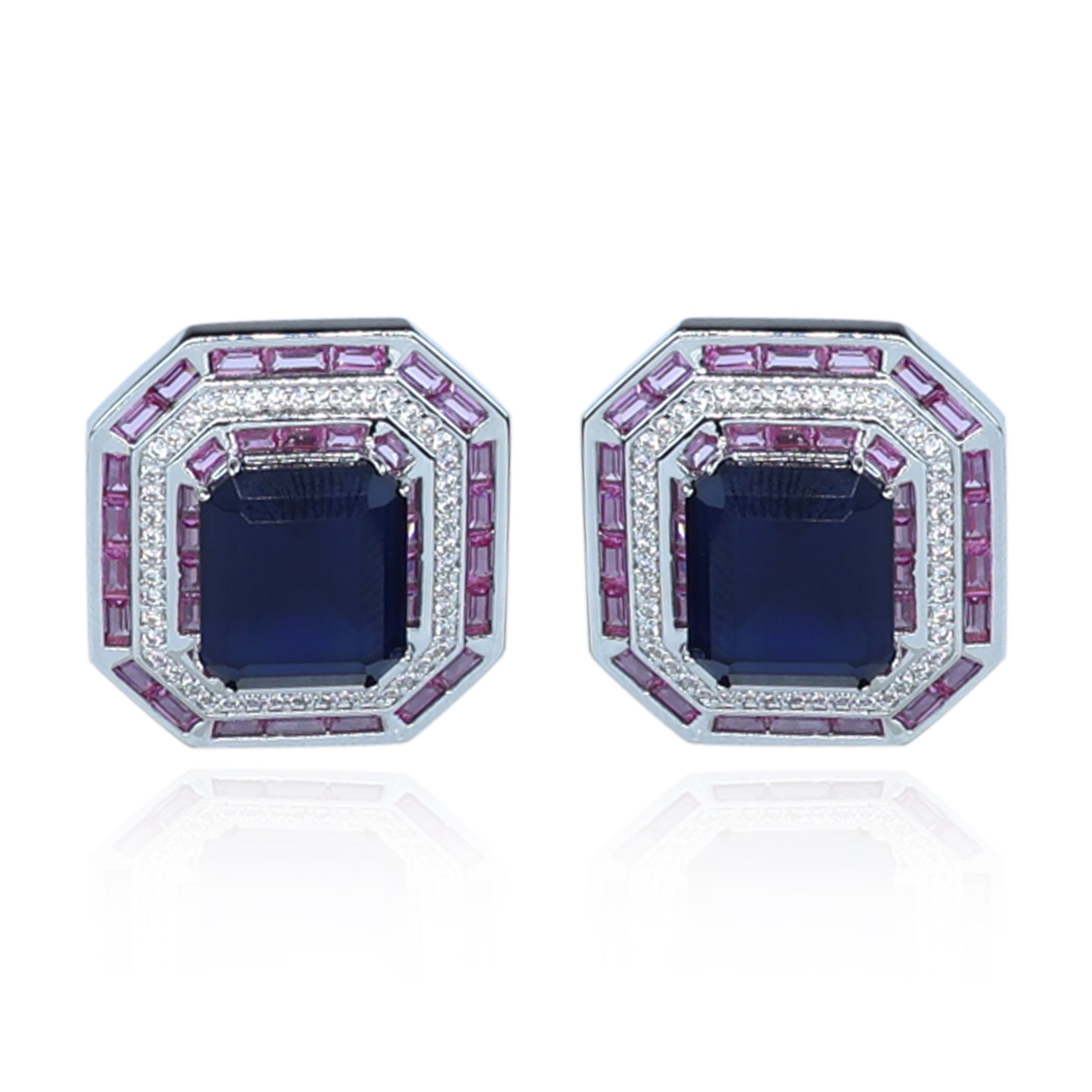 Aanura Ruby & Emerald Octagon Stud Earrings