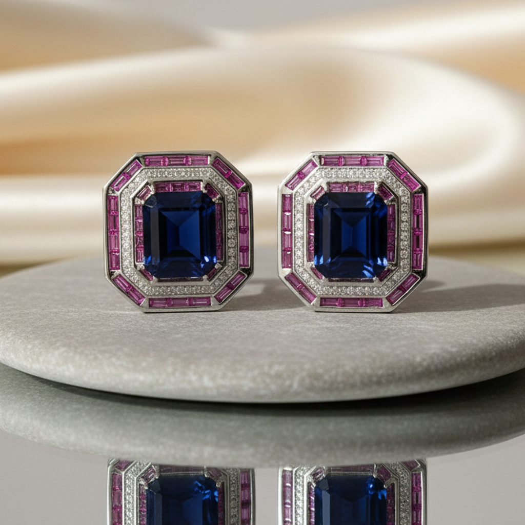 Aanura Ruby & Emerald Octagon Stud Earrings