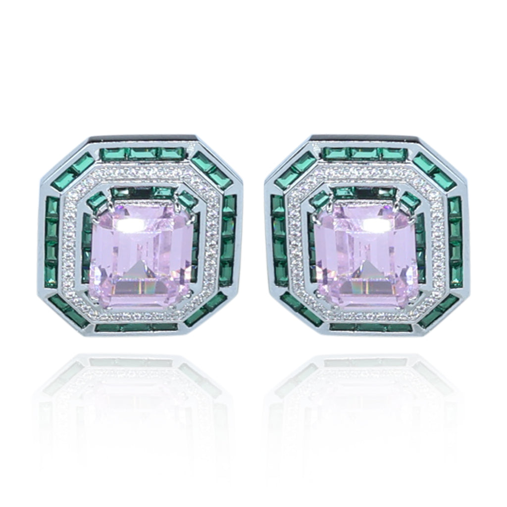 Aanura Ruby & Emerald Octagon Stud Earrings