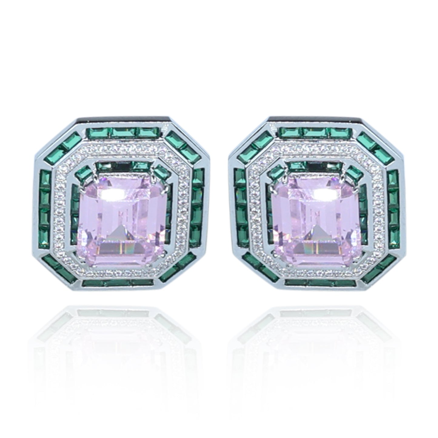 Aanura Ruby & Emerald Octagon Stud Earrings