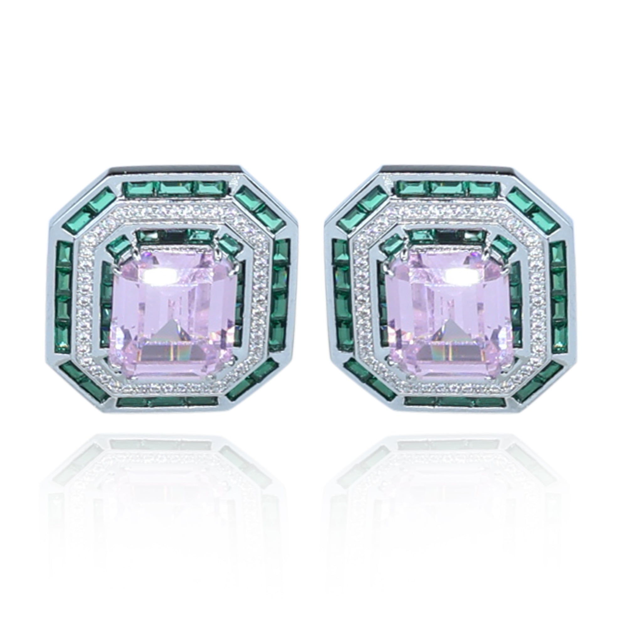 Aanura Ruby & Emerald Octagon Stud Earrings