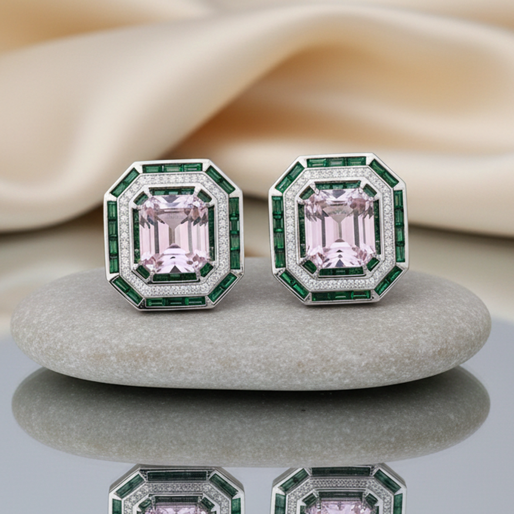 Aanura Ruby & Emerald Octagon Stud Earrings