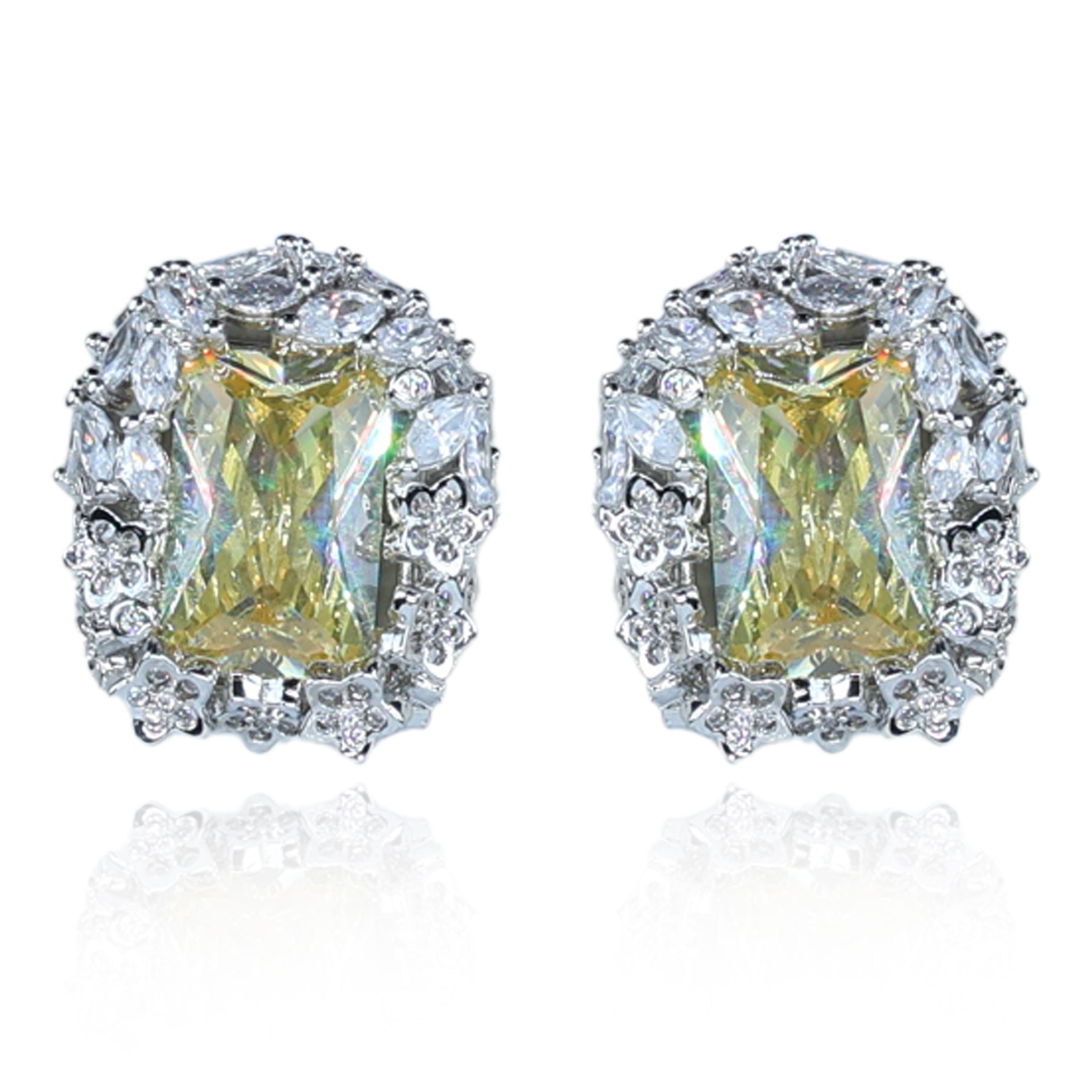 Aanura Yellow Radiant Floral Halo Stud Earrings