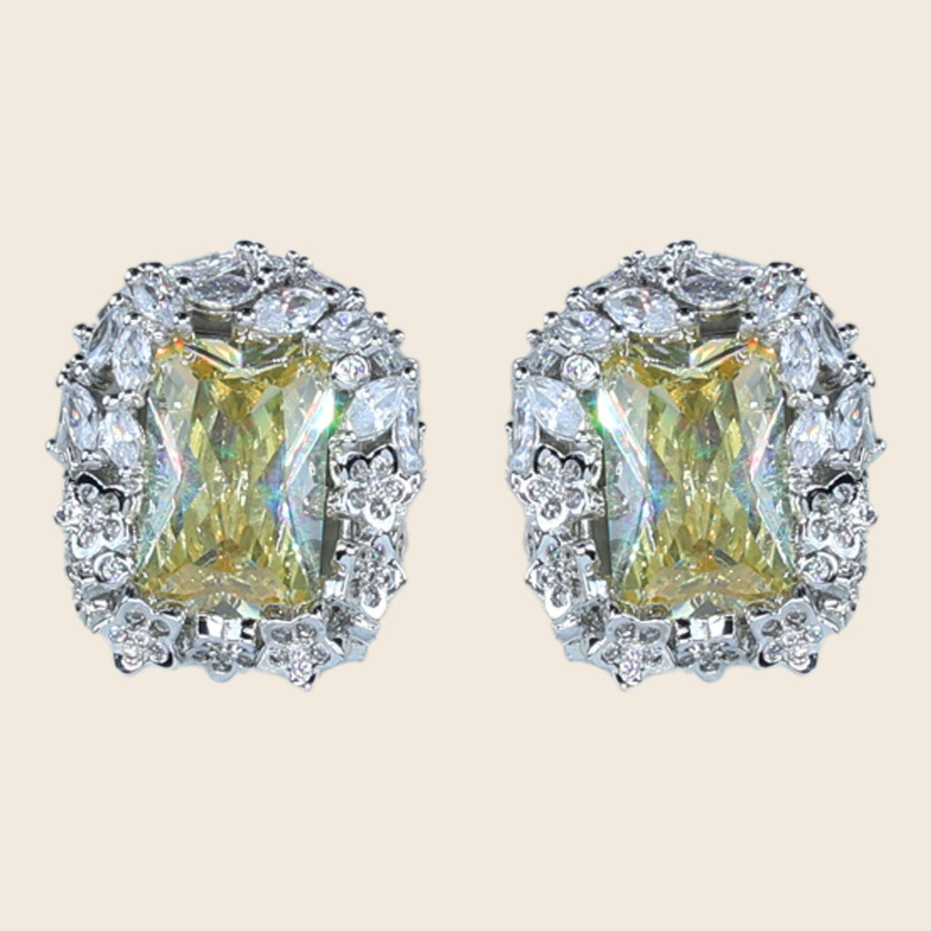 Aanura Yellow Radiant Floral Halo Stud Earrings