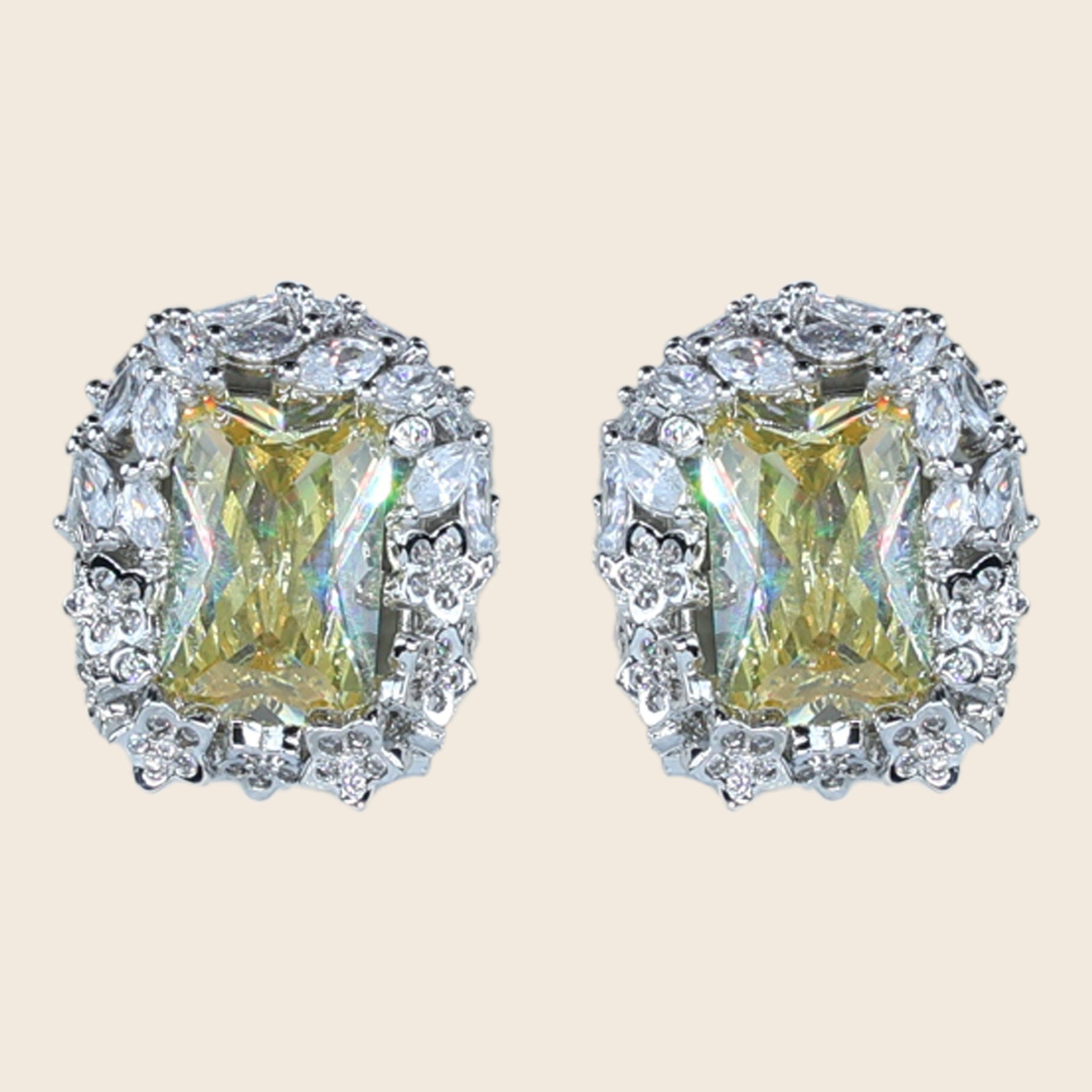 Aanura Yellow Radiant Floral Halo Stud Earrings