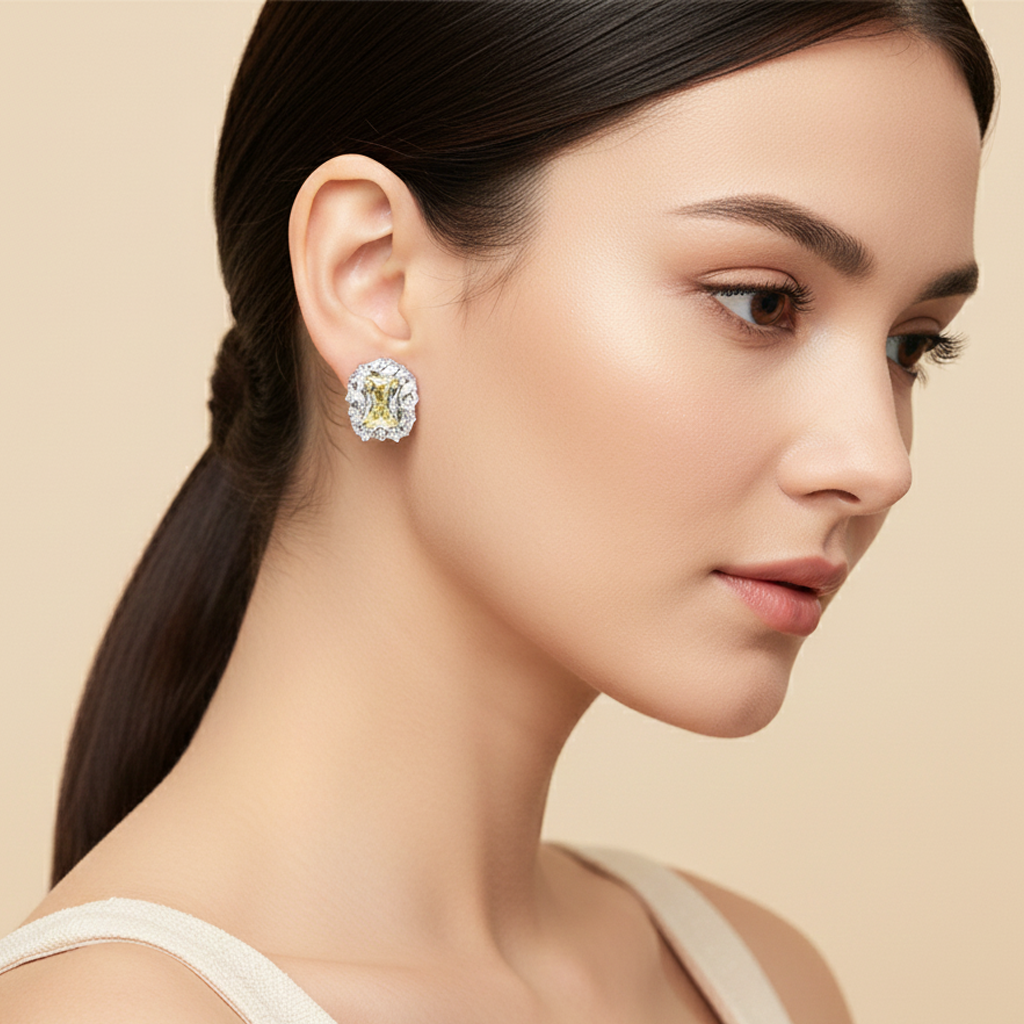 Aanura Yellow Radiant Floral Halo Stud Earrings
