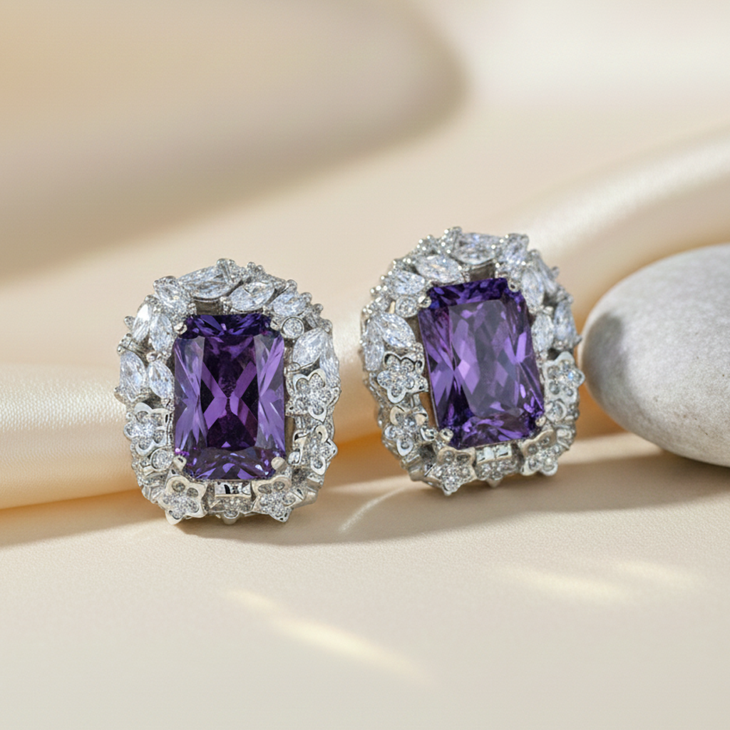 Aanura Yellow Radiant Floral Halo Stud Earrings
