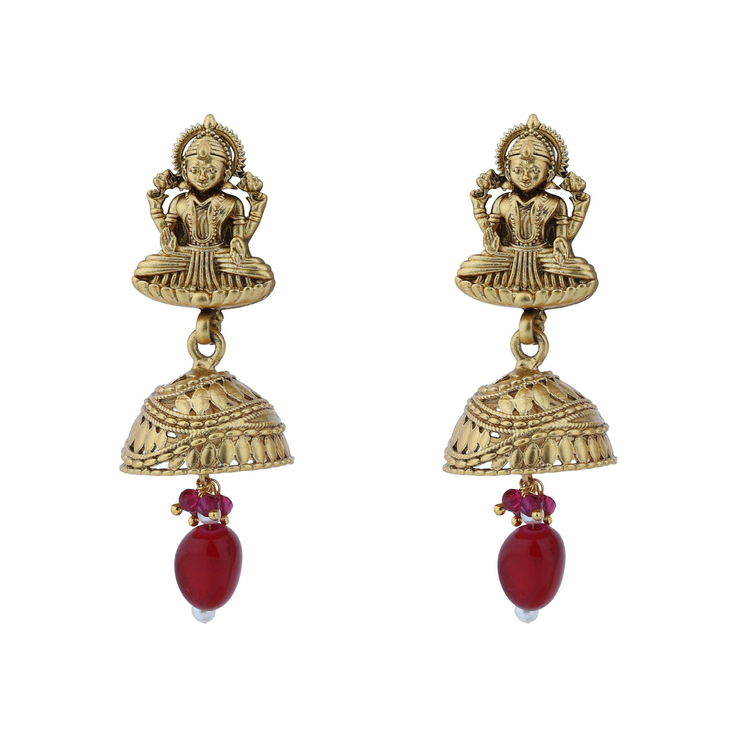 Aanura Temple Earrings with Red Stone Drop