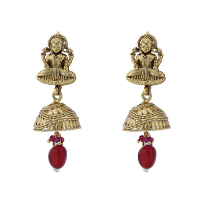 Aanura Temple Earrings with Red Stone Drop