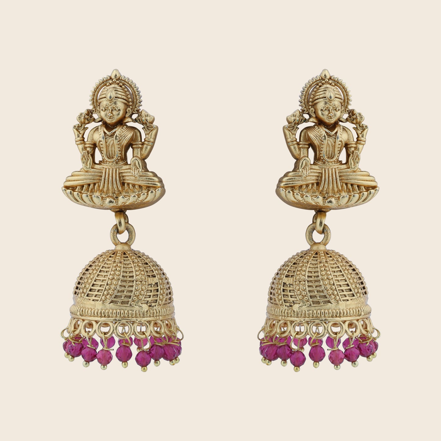 Aanura Temple Earrings with Red Stone Drop