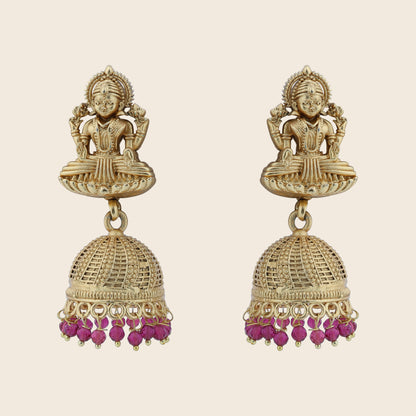 Aanura Temple Earrings with Red Stone Drop
