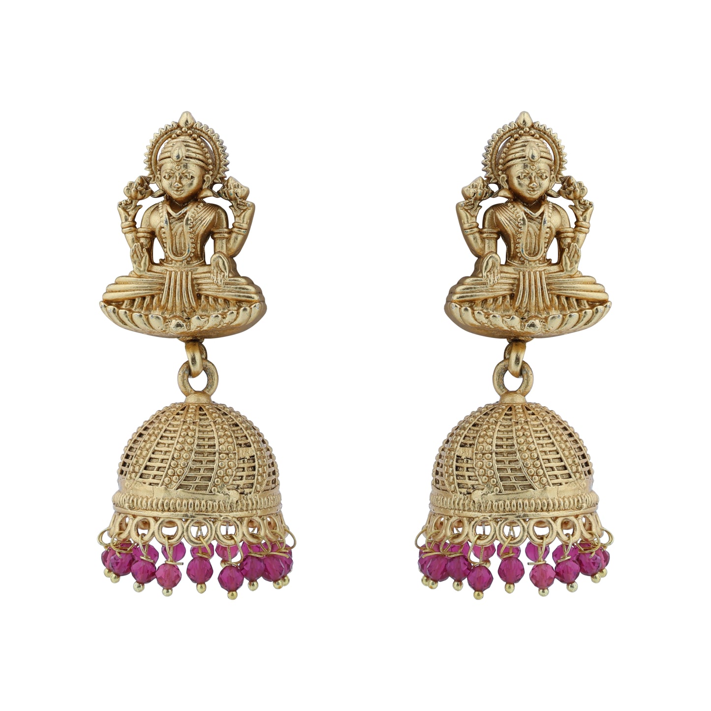 Aanura Temple Earrings with Red Stone Drop