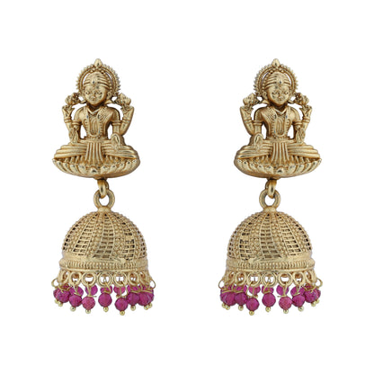Aanura Temple Earrings with Red Stone Drop