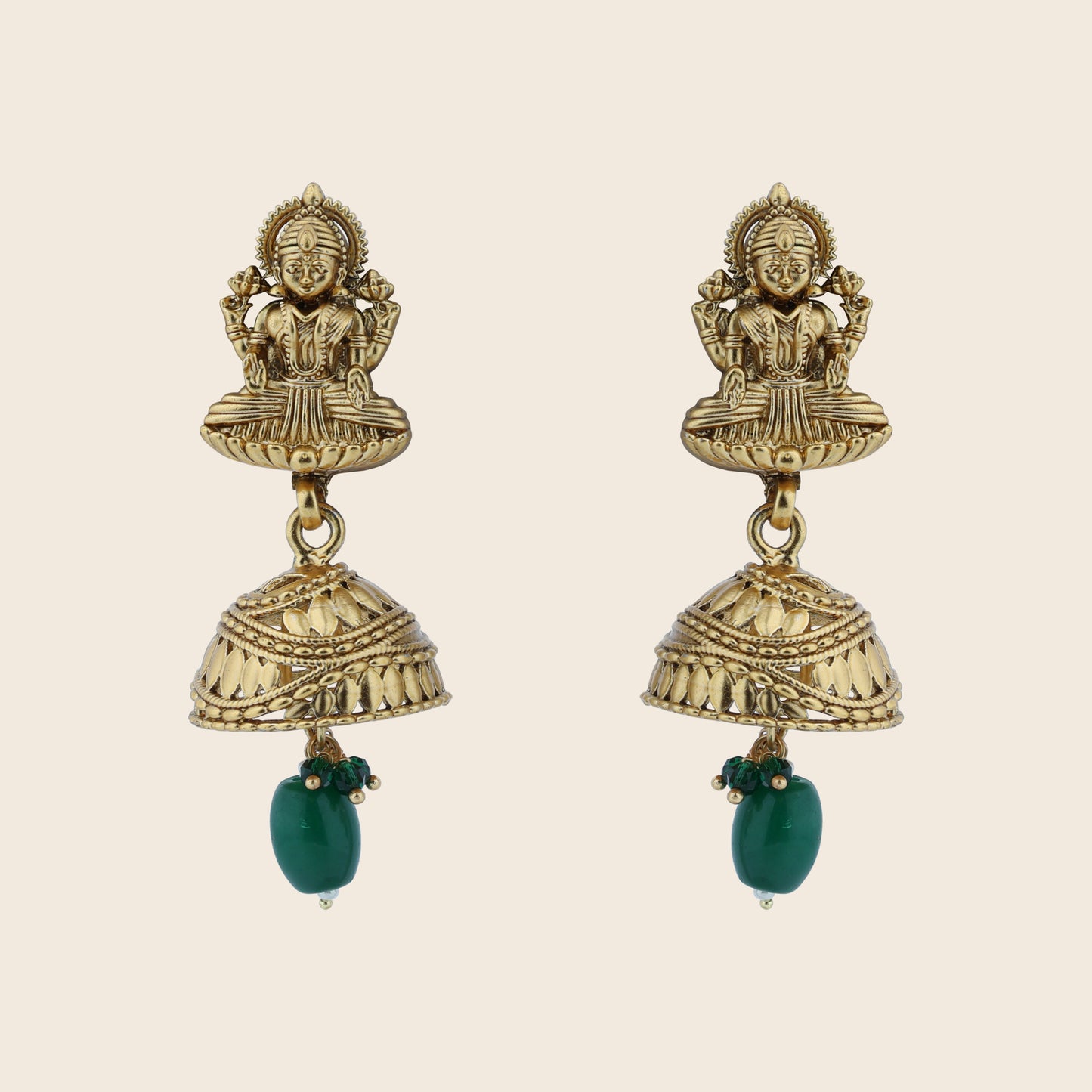 Aanura Temple Earrings with Red Stone Drop