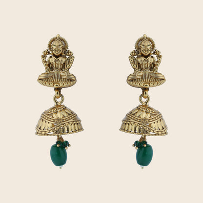 Aanura Temple Earrings with Red Stone Drop
