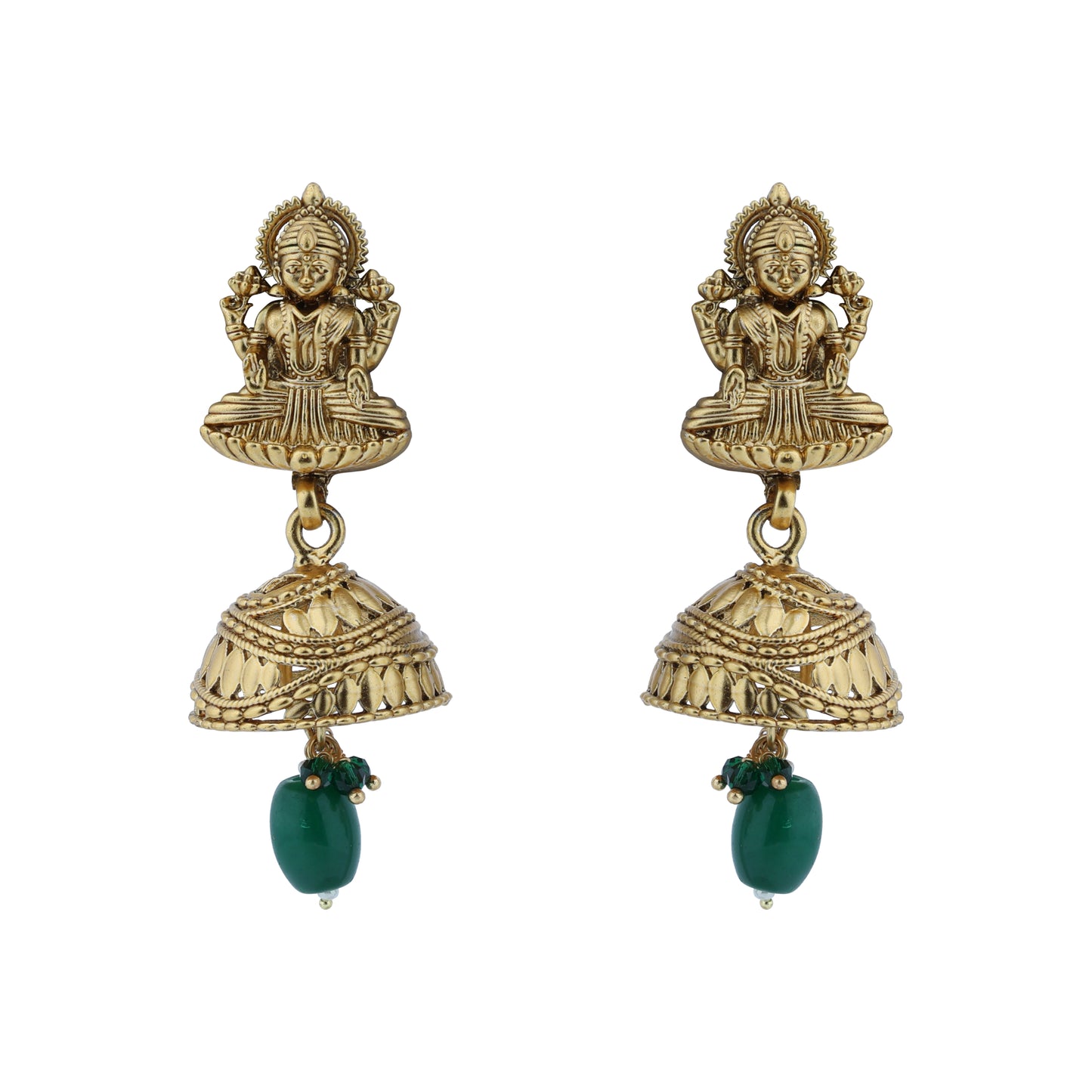 Aanura Temple Earrings with Red Stone Drop