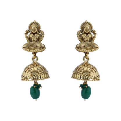 Aanura Temple Earrings with Red Stone Drop