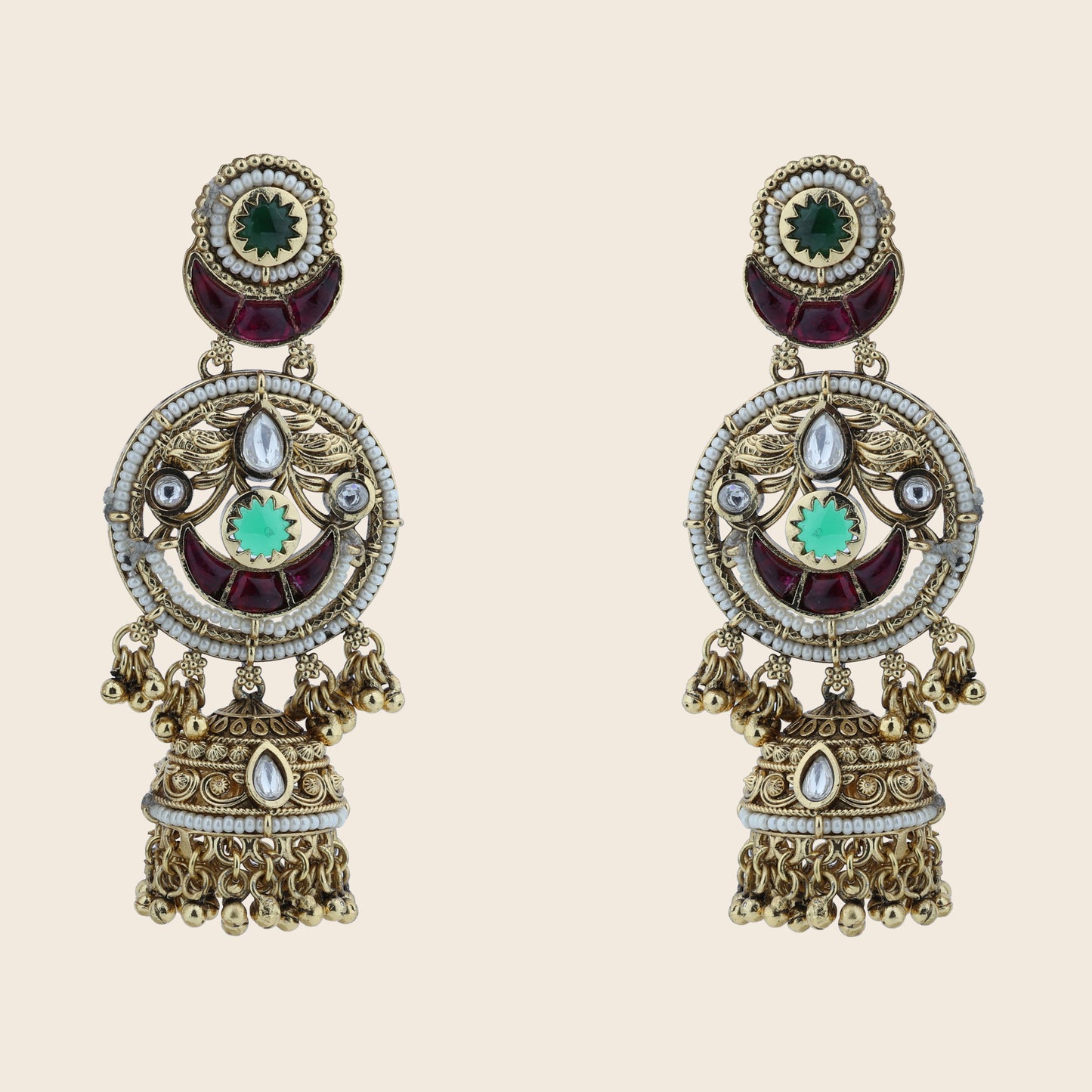 Aanura Gold-Plated Green Ruby Long Earrings