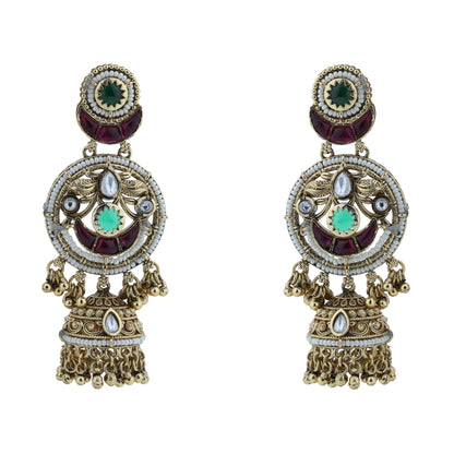Aanura Gold-Plated Green Ruby Long Earrings