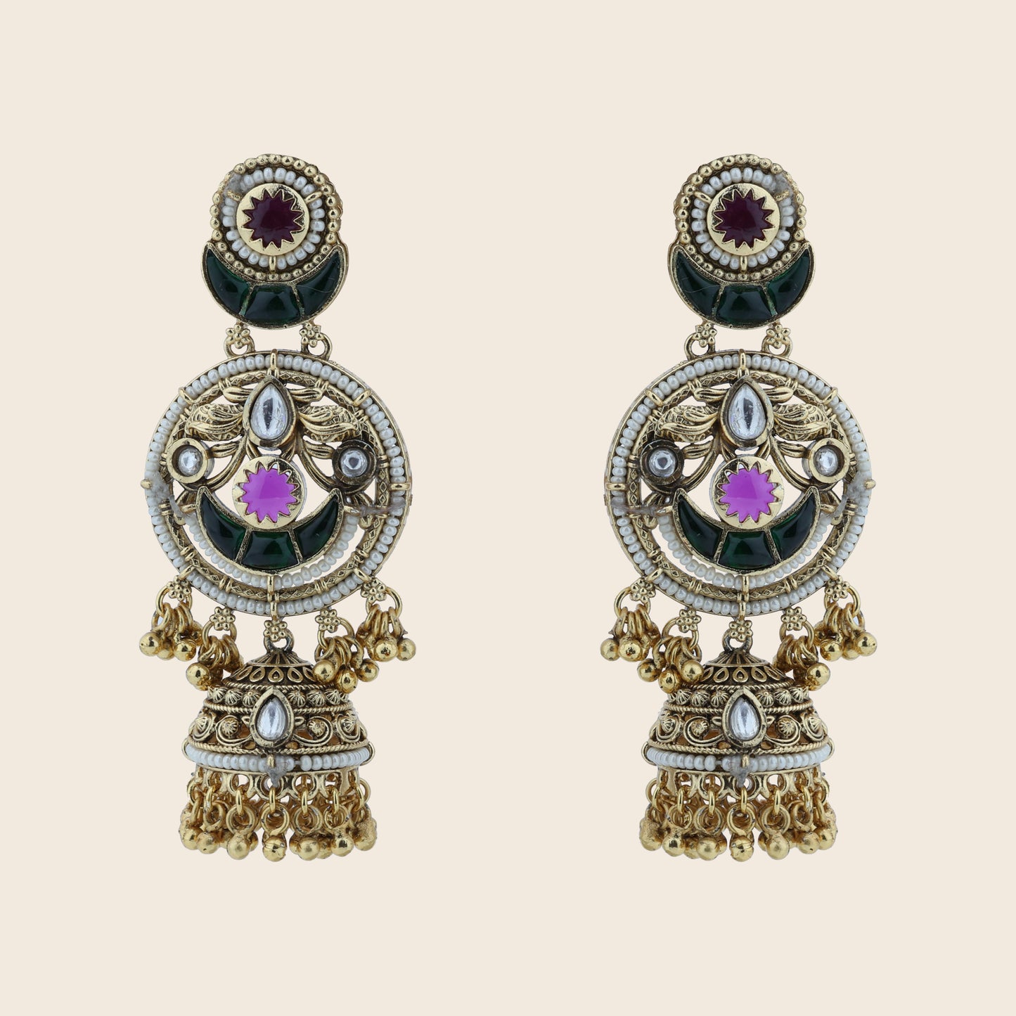 Aanura Gold-Plated Green Ruby Long Earrings