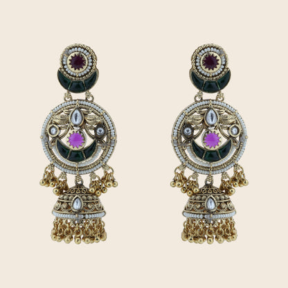 Aanura Gold-Plated Green Ruby Long Earrings