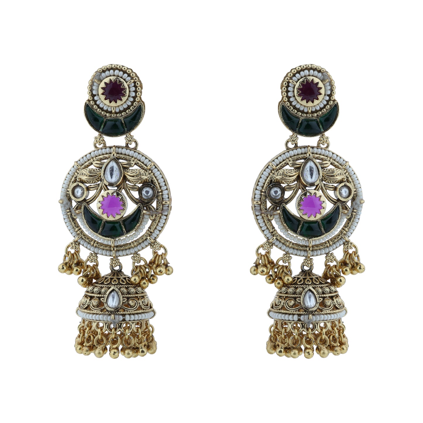 Aanura Gold-Plated Green Ruby Long Earrings