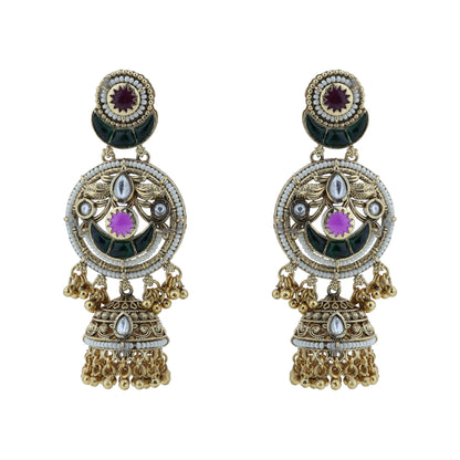 Aanura Gold-Plated Green Ruby Long Earrings