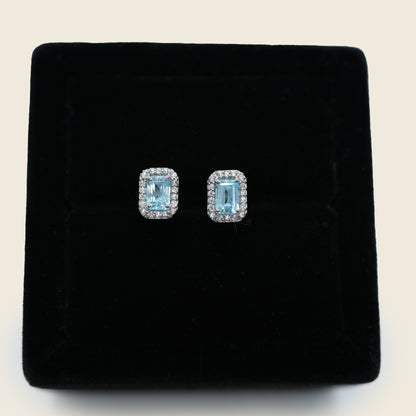 Aanura Emerald-Cut Gemstone Stud Earrings in 925 Silver