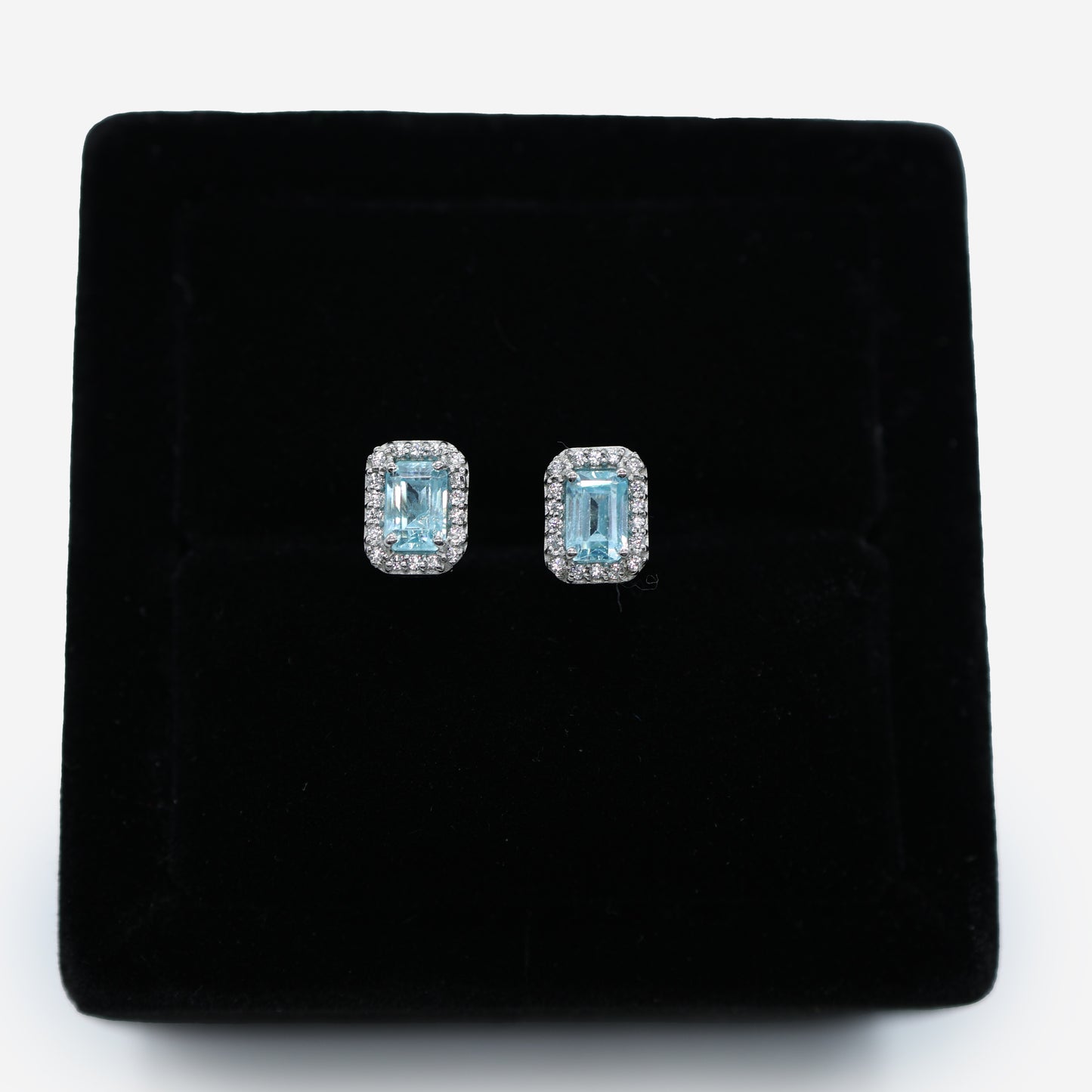 Aanura Emerald-Cut Gemstone Stud Earrings in 925 Silver