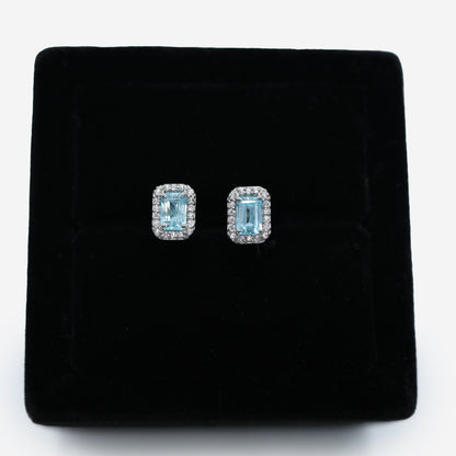 Aanura Emerald-Cut Gemstone Stud Earrings in 925 Silver