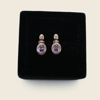 Aanura Oval Gemstone Drop Earrings in 18K Gold Plated 925 Silver