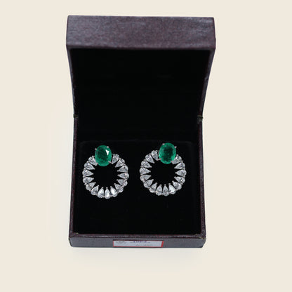 Aanura Emerald Halo Earrings in 925 Silver