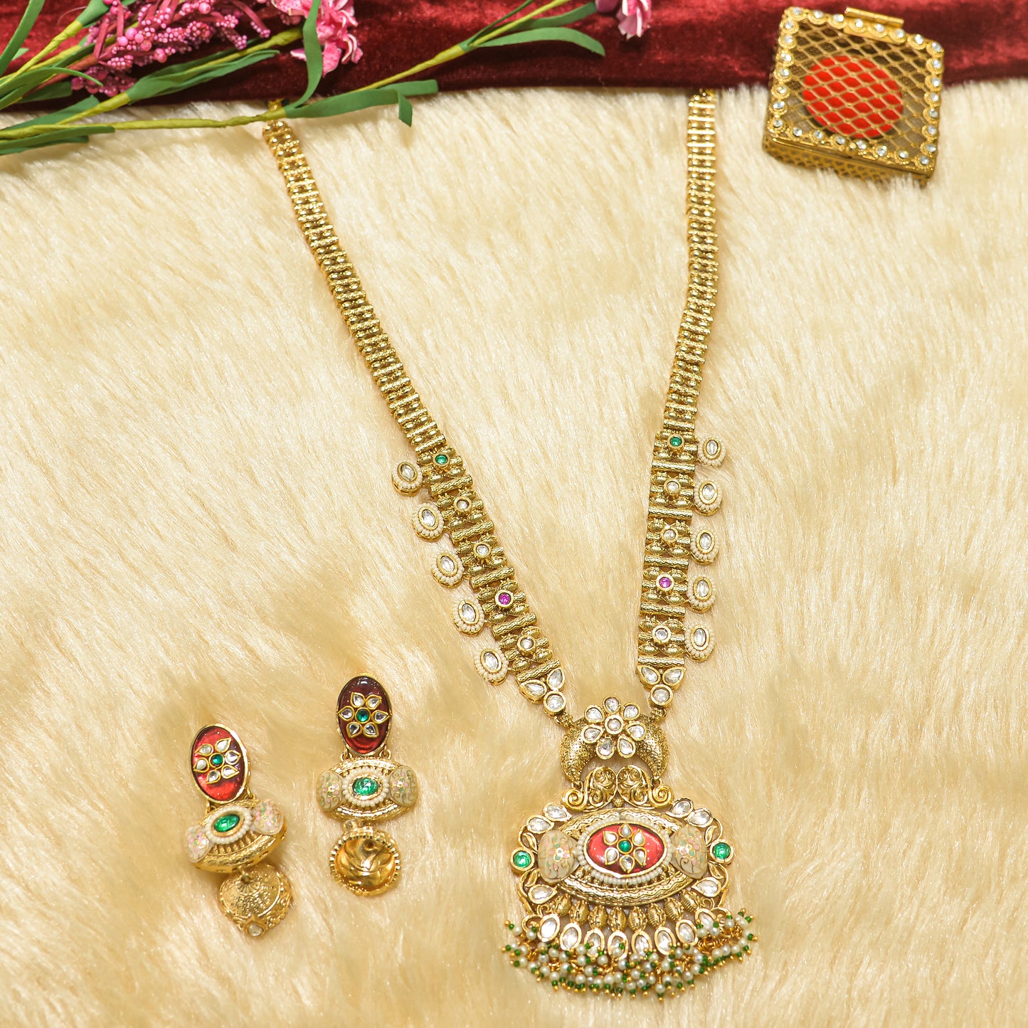 Aanura Antique Rani Haar with Kundan & Pearl Pendant