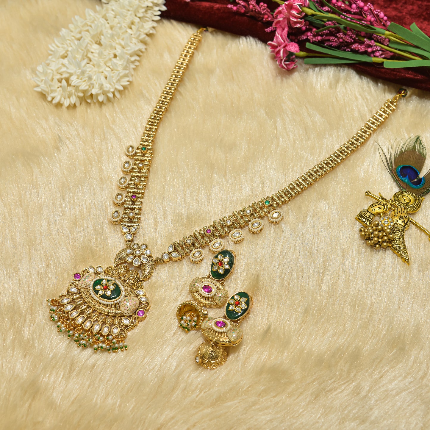 Aanura Antique Rani Haar with Kundan & Pearl Pendant